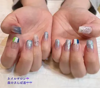 ネイル ショートネイル 森のさんぽ道のネイルデザイン