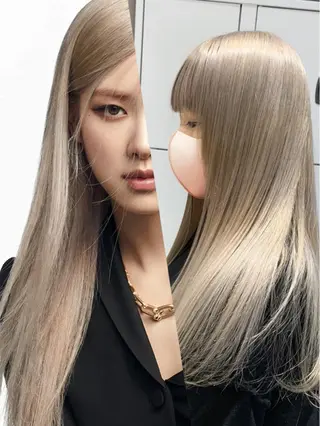 セミロング カラー 🤍ハイトーンカラー 緒方 柚衣🤍のヘアスタイル