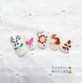 ネイル ショートネイル 森のさんぽ道のネイルデザイン