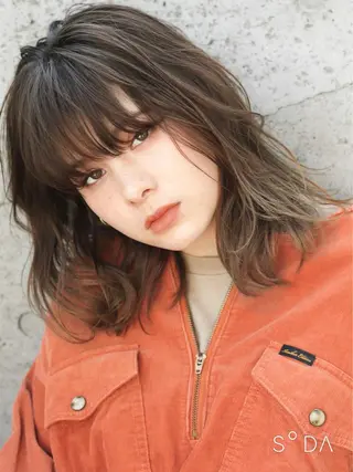 ミディアム カラー パーマ ヘアアレンジ MAYU 💚森下のヘアスタイル