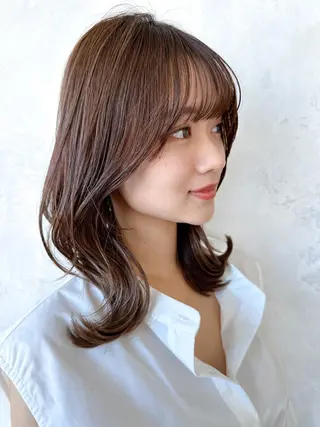 セミロング カラー 顔周り/くびれヘア 韓国ヘア💕風間るなのヘアスタイル