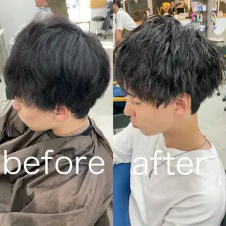 ショート パーマ メンズ Lull1人美容室 バレイヤージュのヘアスタイル
