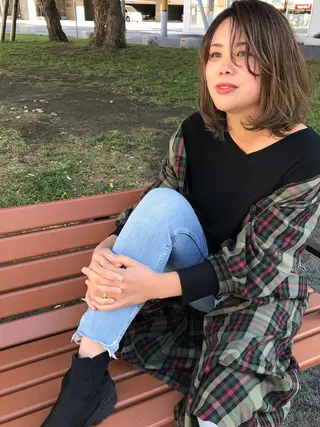 ミディアム カラー ママ美容師 *ヒマワリのヘアスタイル