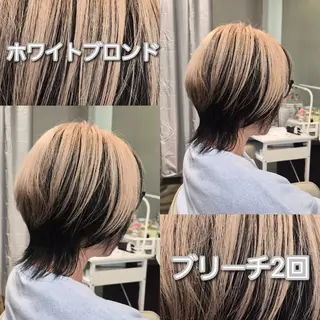 ショート カラー 雅/ダブルカラー/ 白髪ぼかしハイライトのヘアスタイル