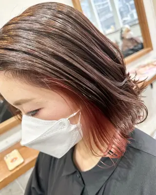 ミディアム カラー ブリーチ毛縮毛矯正 👑山口のヘアスタイル
