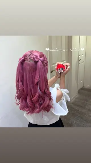 ヘアアレンジ エクステ🎀 暖色カラー🎀amiのヘアスタイル