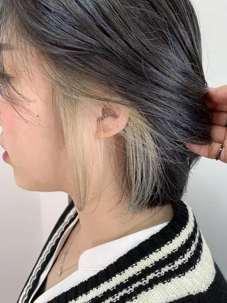 ミディアム カラー ボブ、縮毛矯正👑 心斎橋/高城涼也のヘアスタイル