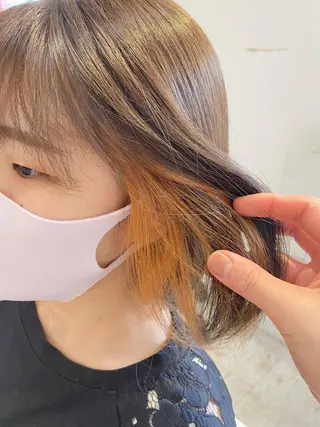 ミディアム カラー 酸性ストレート/ブリ ーチなしWカラー河本のヘアスタイル