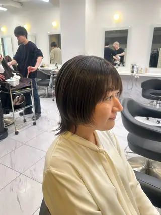 ミディアム カラー パーマ ヘアアレンジ メンズ キッズ 🦋韓国レイヤー｜ 透明感グレージュ🦋のヘアスタイル