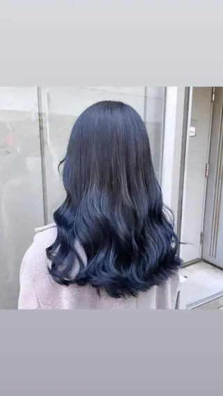 カラー 縮毛矯正× ブルーブラック/池袋のヘアスタイル