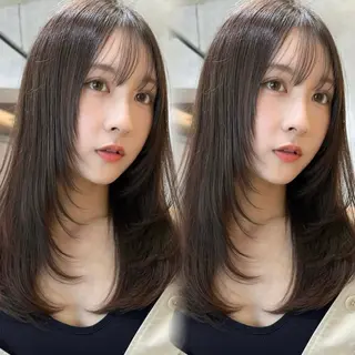 セミロング カラー 透明感カラー/艶髪/ 縮毛矯正/たくまのヘアスタイル