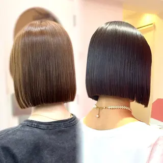 ミディアム カラー 山崎/ボブ縮毛矯正 レイヤー髪質改善のヘアスタイル