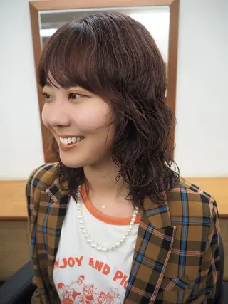 ミディアム パーマ 似合わせレイヤー/ パーマヘア/高倉のヘアスタイル
