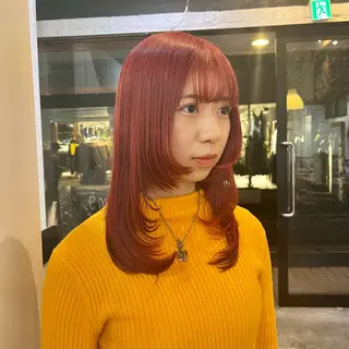 ミディアム カラー ボブ/レイヤー/ ハッシュカット/河内のヘアスタイル