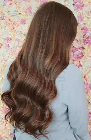 セミロング カラー パーマ チビ編み込みエクステ シールEXどぅ〜すのヘアスタイル