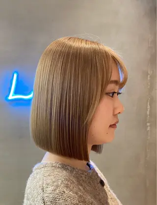 ミディアム カラー レイヤーボブ縮毛矯正 韓国RINAのヘアスタイル