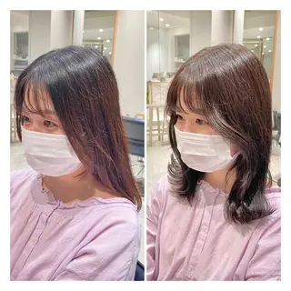 ミディアム カラー 赤み消しグレージュ 🫒ｒｅｏｎのヘアスタイル