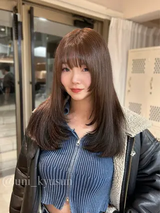 セミロング カラー 本格韓国ヘア🇰🇷 【uni】キューさんのヘアスタイル