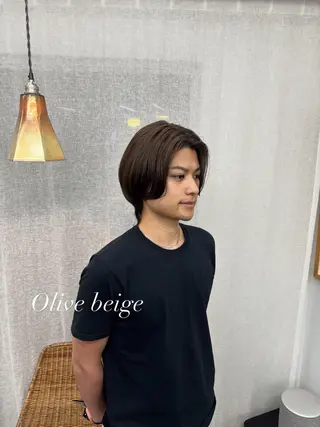 セミロング カラー メンズ 【ヤマザキアヤメ】 艶カラー/縮毛矯正のヘアスタイル