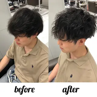 ショート カラー パーマ メンズ 関西センターパート メンズモデル募集のヘアスタイル