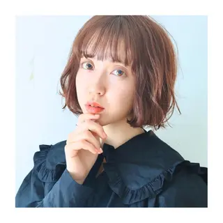 ミディアム カラー パーマ ヘアアレンジ ゆさこのか ダブルカラー／縮毛のヘアスタイル