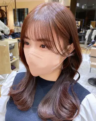 セミロング カラー 顔まわりカット🌟 くびれヘア/寺門遥輝のヘアスタイル
