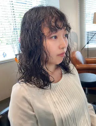 ミディアム パーマ 🛑柔らか透明感 カラー🛑大谷のヘアスタイル