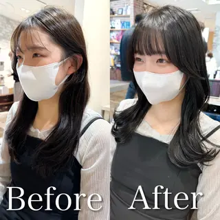 セミロング カラー 顔周り/くびれヘア 韓国ヘア💕風間るなのヘアスタイル