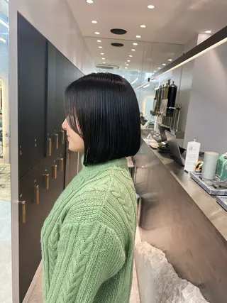 ミディアム カラー レイヤーボブ縮毛矯正 韓国RINAのヘアスタイル