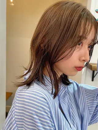 ミディアム カラー 抜け感ボブ×パーマ ｜kazaneのヘアスタイル