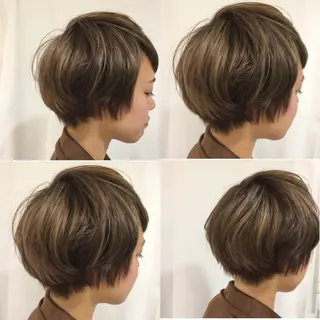 ショート カラー パーマ ヘアアレンジ きむえり/髪質改善 /うねり広がり改善のヘアスタイル