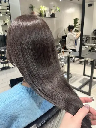 ロング カラー パーマ ヘアアレンジ 透明感/オリーブ/ グレージュ/YUKAのヘアスタイル