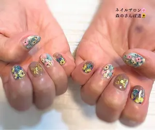 ネイル ショートネイル 森のさんぽ道のネイルデザイン
