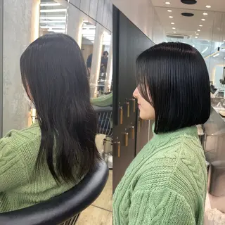 ミディアム カラー レイヤーボブ縮毛矯正 韓国RINAのヘアスタイル