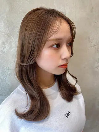 ミディアム カラー 顔周り/くびれヘア 韓国ヘア💕風間るなのヘアスタイル