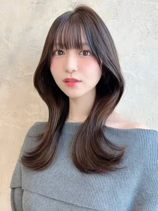 セミロング カラー 新宿✨顔周りカット 韓国ヘア/坂本亜裟海のヘアスタイル