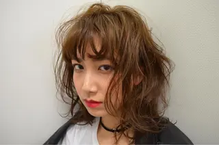 ミディアム カラー パーマ ヘアアレンジ ブリーチ/ハイトーン 天童市/SERINAのヘアスタイル