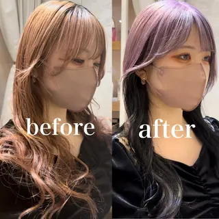 ミディアム ブリーチなしダブル カラー縮毛矯正 下野のヘアスタイル