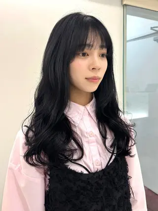 ロング パーマ コテ巻き風パーマ/ デジタルパーマのヘアスタイル