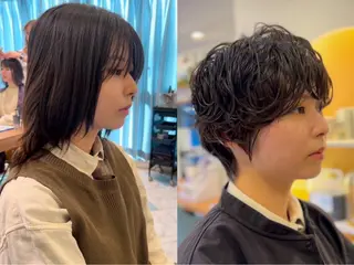 ショート オリーブカラー/みづ き/ボブパーマ🤍のヘアスタイル