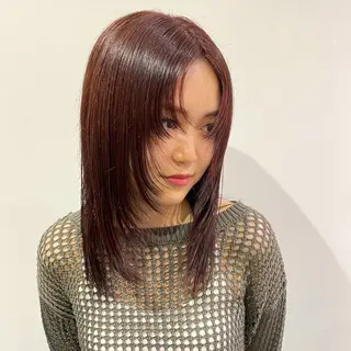 セミロング 栄/レイヤーカット/ ベージュカラー/モモのヘアスタイル