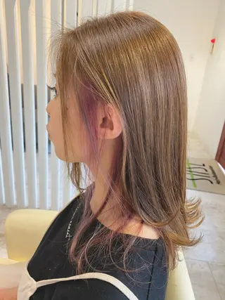 ミディアム カラー 酸性ストレート/ブリ ーチなしWカラー河本のヘアスタイル