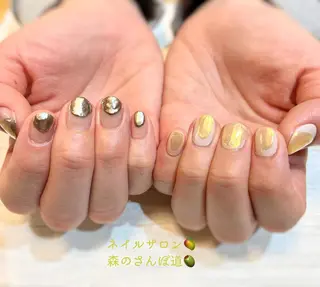 ネイル ショートネイル 森のさんぽ道のネイルデザイン