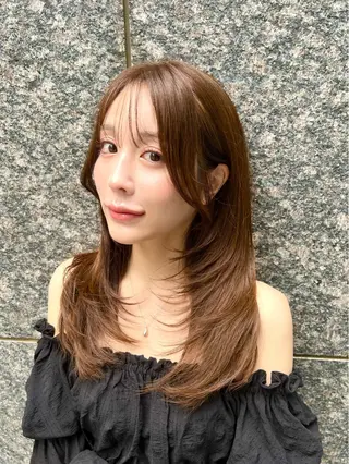 セミロング カラー ブリーチしない暖色 カラー🥀杉 優菜のヘアスタイル