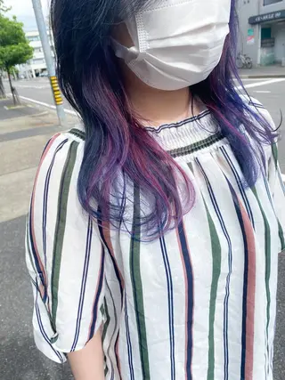セミロング カラー ハイトーンカラー🌈 メンズパーマ鈴木康平のヘアスタイル