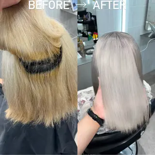 ロング ハイトーン デザインカラーのヘアスタイル
