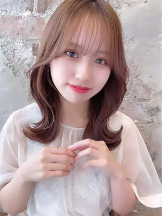 ミディアム カラー パーマ ヘアアレンジ 骨格別小顔カット/ 顔周りカット/金井のヘアスタイル