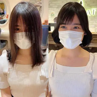 ミディアム カラー パーマ ヘアアレンジ 骨格別小顔カット/ 顔周りカット/金井のヘアスタイル