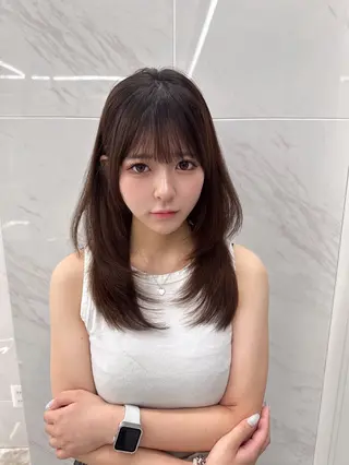 セミロング のり🐼顔まわり/ 韓国/レイヤーカットのヘアスタイル