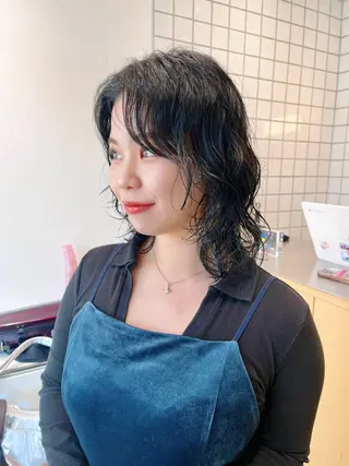 ミディアム カラー パーマ 似合わせパーマ/ kazuのヘアスタイル